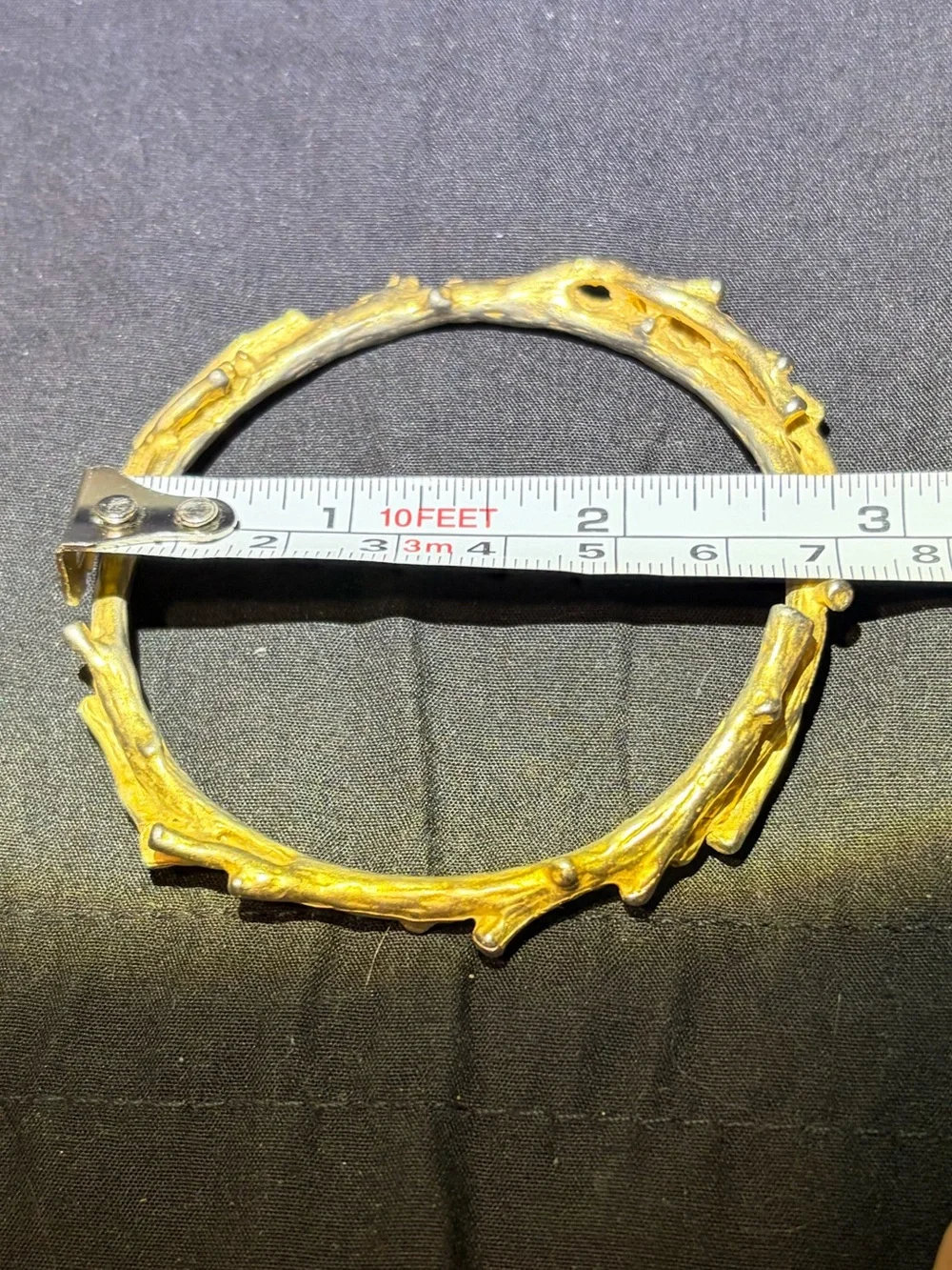 Golden Textured Twisted Twig Branch Bangle Bracelet